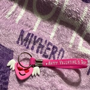 Pink Heart Keychain with Heart Wings
